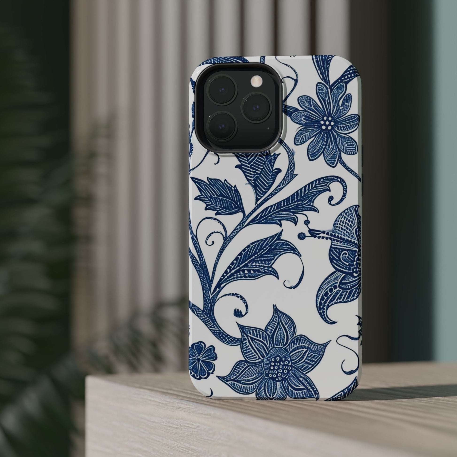 Blue Floral Magnetic Impact - Resistant Phone Case - DIGITAL X
