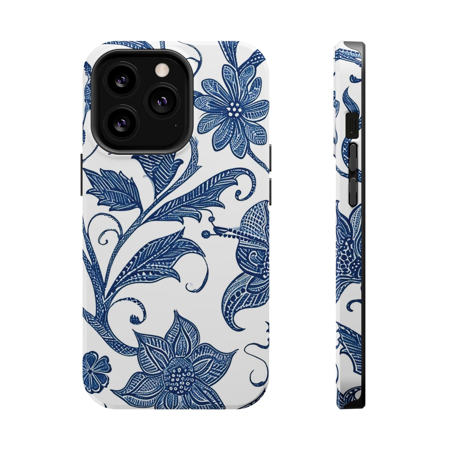 Blue Floral Magnetic Impact - Resistant Phone Case - DIGITAL X