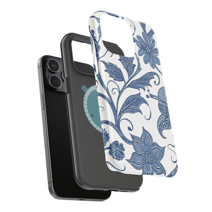 Blue Floral Magnetic Impact - Resistant Phone Case - DIGITAL X