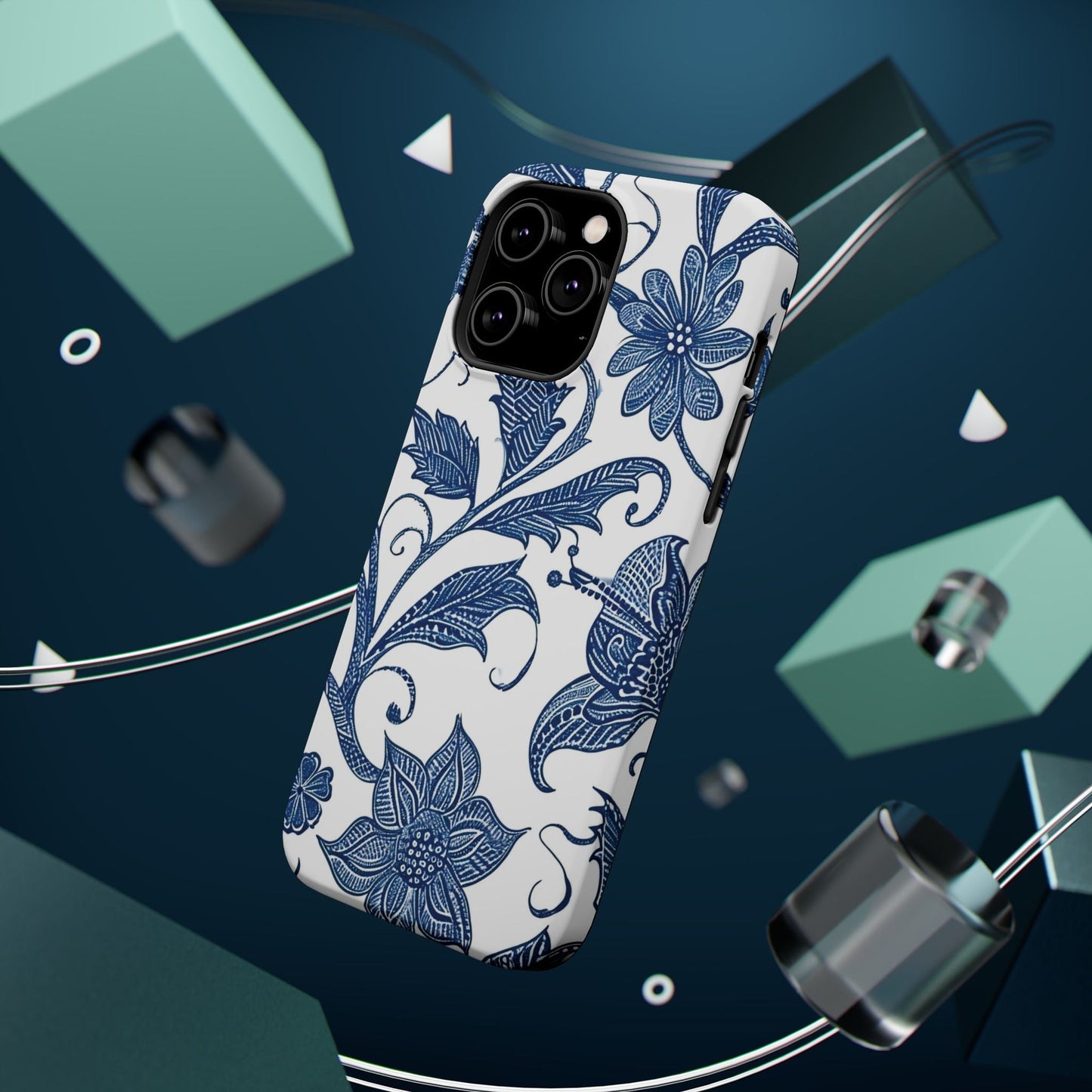 Blue Floral Magnetic Impact - Resistant Phone Case - DIGITAL X