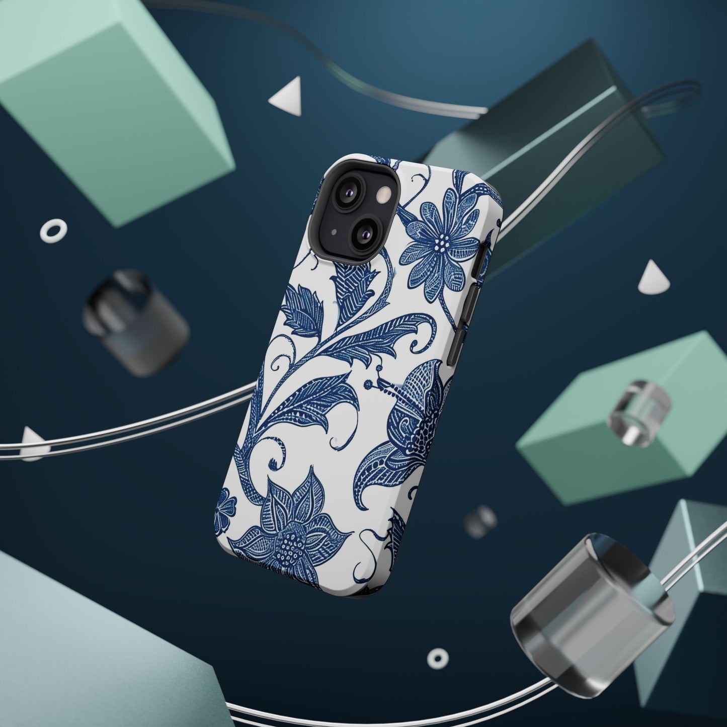 Blue Floral Magnetic Impact - Resistant Phone Case - DIGITAL X