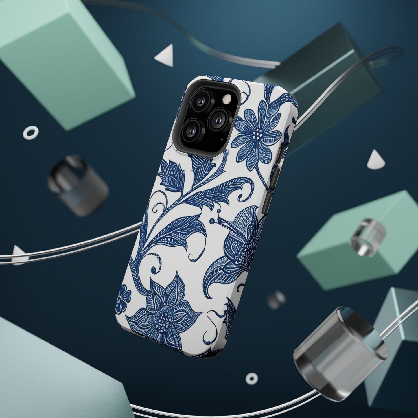 Blue Floral Magnetic Impact - Resistant Phone Case - DIGITAL X