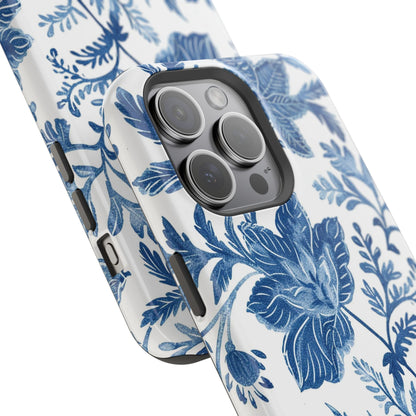 Blue Floral Magnetic Phone Case — Impact‑Resistant Protective Cover - DIGITAL X