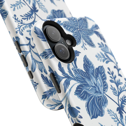 Blue Floral Magnetic Phone Case — Impact‑Resistant Protective Cover - DIGITAL X