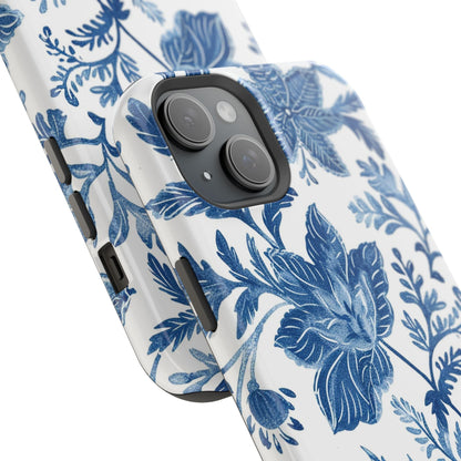 Blue Floral Magnetic Phone Case — Impact‑Resistant Protective Cover - DIGITAL X