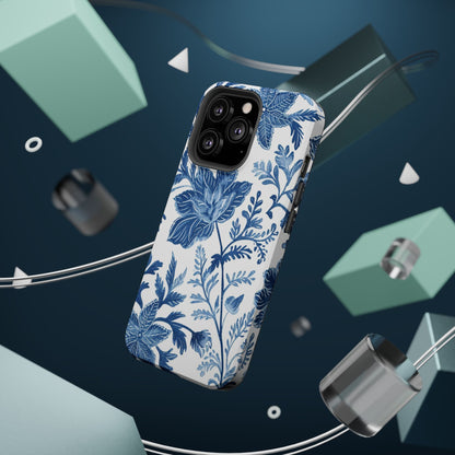 Blue Floral Magnetic Phone Case — Impact‑Resistant Protective Cover - DIGITAL X