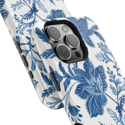 Blue Floral Magnetic Phone Case — Impact‑Resistant Protective Cover - DIGITAL X