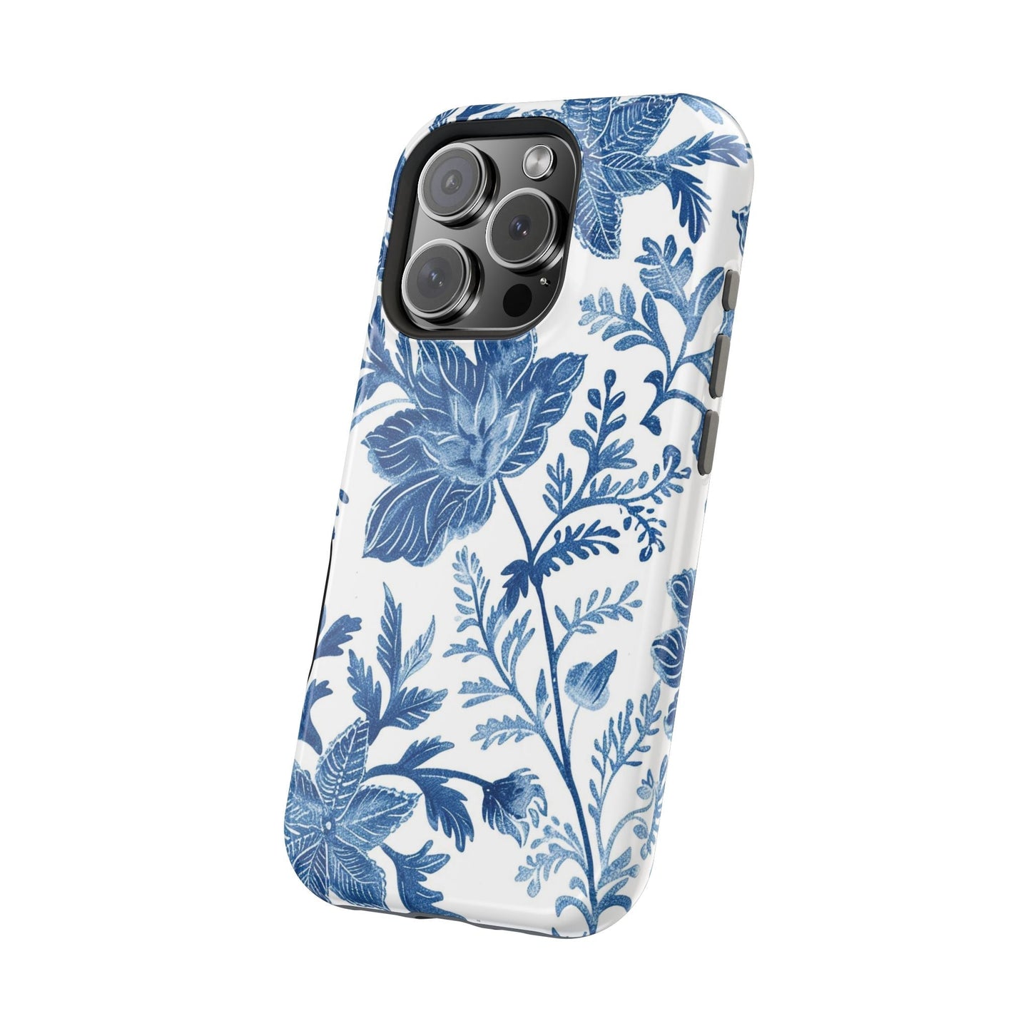 Blue Floral Magnetic Phone Case — Impact‑Resistant Protective Cover - DIGITAL X