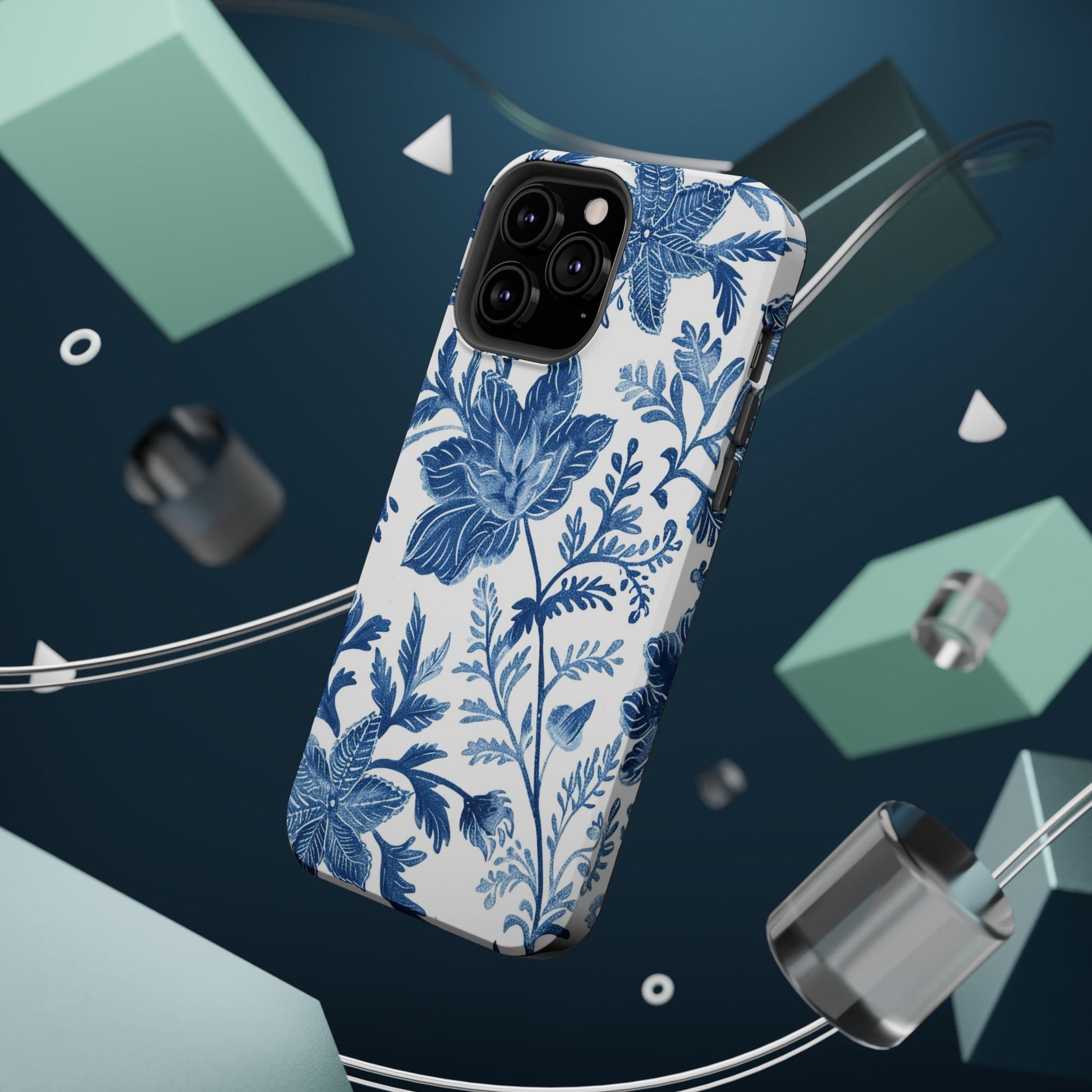 Blue Floral Magnetic Phone Case — Impact‑Resistant Protective Cover - DIGITAL X