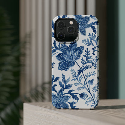 Blue Floral Magnetic Phone Case — Impact‑Resistant Protective Cover - DIGITAL X