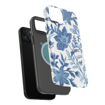 Blue Floral Magnetic Phone Case — Impact‑Resistant Protective Cover - DIGITAL X