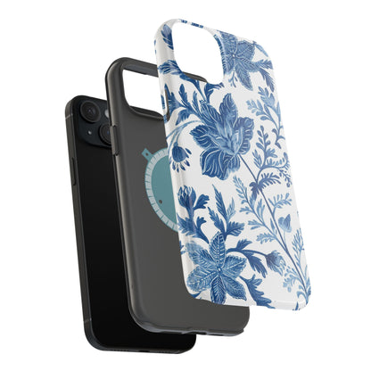Blue Floral Magnetic Phone Case — Impact‑Resistant Protective Cover - DIGITAL X
