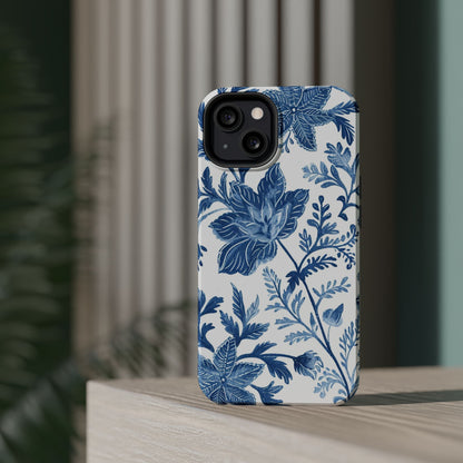 Blue Floral Magnetic Phone Case — Impact‑Resistant Protective Cover - DIGITAL X