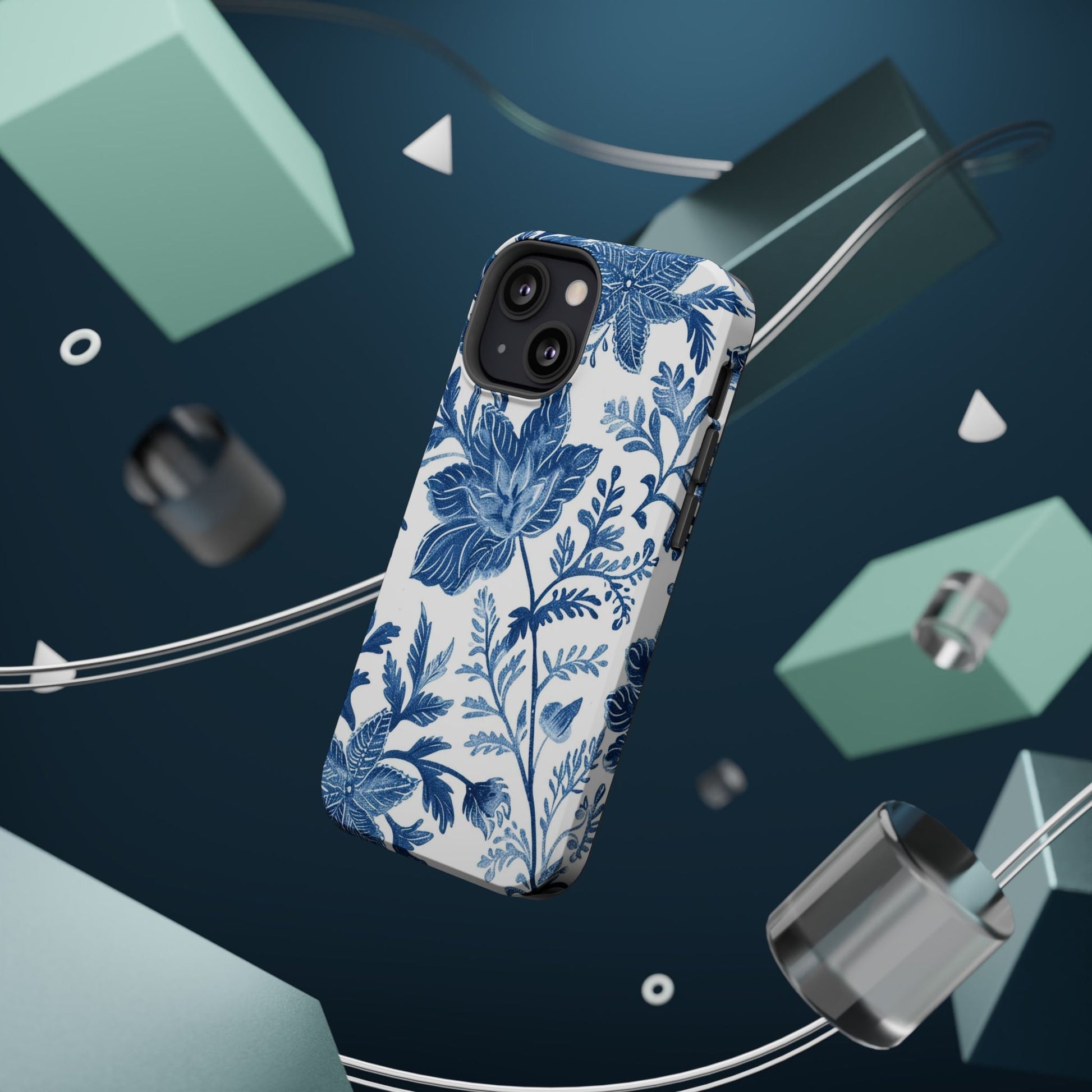 Blue Floral Magnetic Phone Case — Impact‑Resistant Protective Cover - DIGITAL X