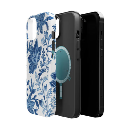 Blue Floral Magnetic Phone Case — Impact‑Resistant Protective Cover - DIGITAL X