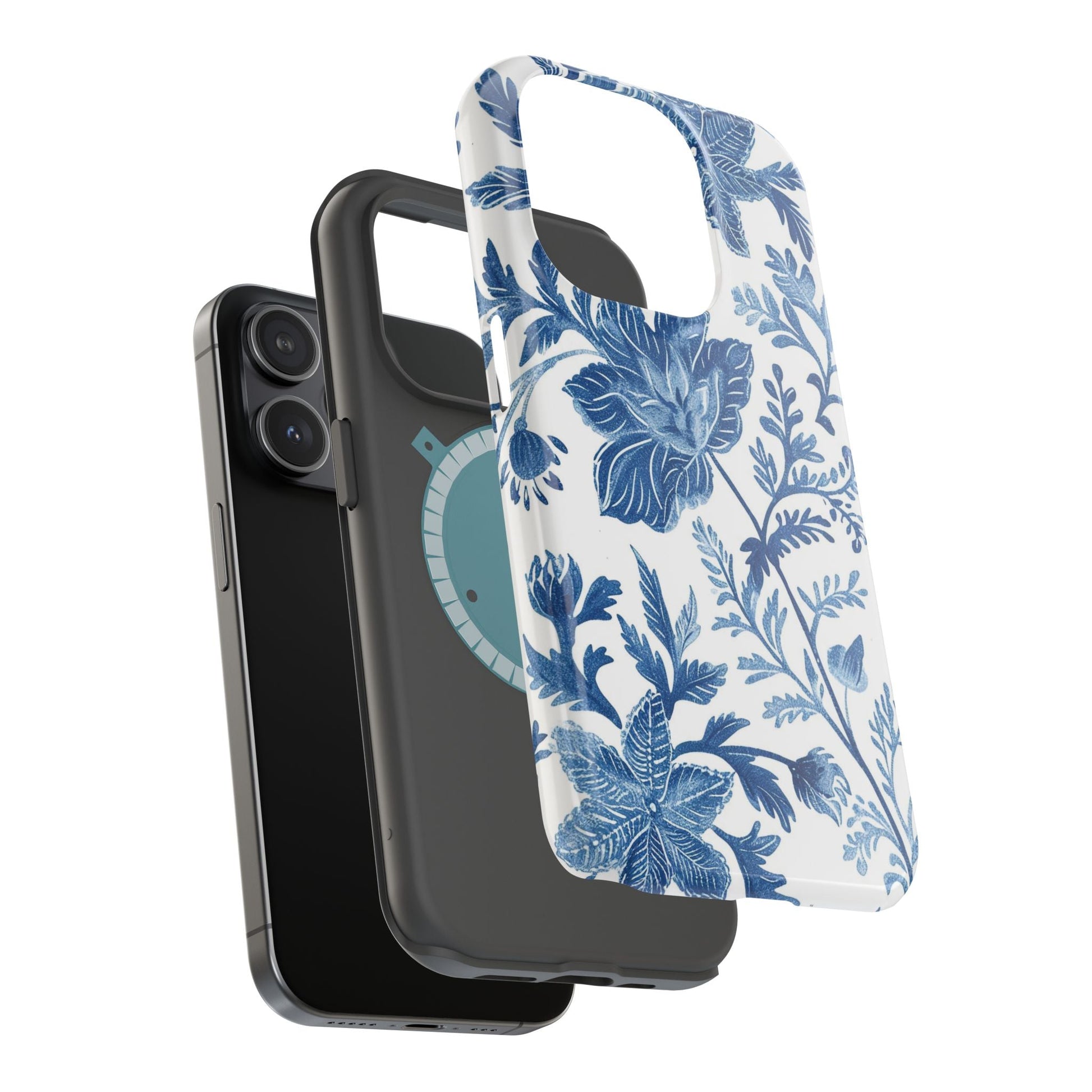 Blue Floral Magnetic Phone Case — Impact‑Resistant Protective Cover - DIGITAL X
