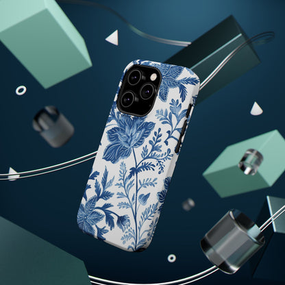Blue Floral Magnetic Phone Case — Impact‑Resistant Protective Cover - DIGITAL X