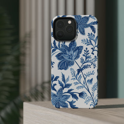 Blue Floral Magnetic Phone Case — Impact‑Resistant Protective Cover - DIGITAL X