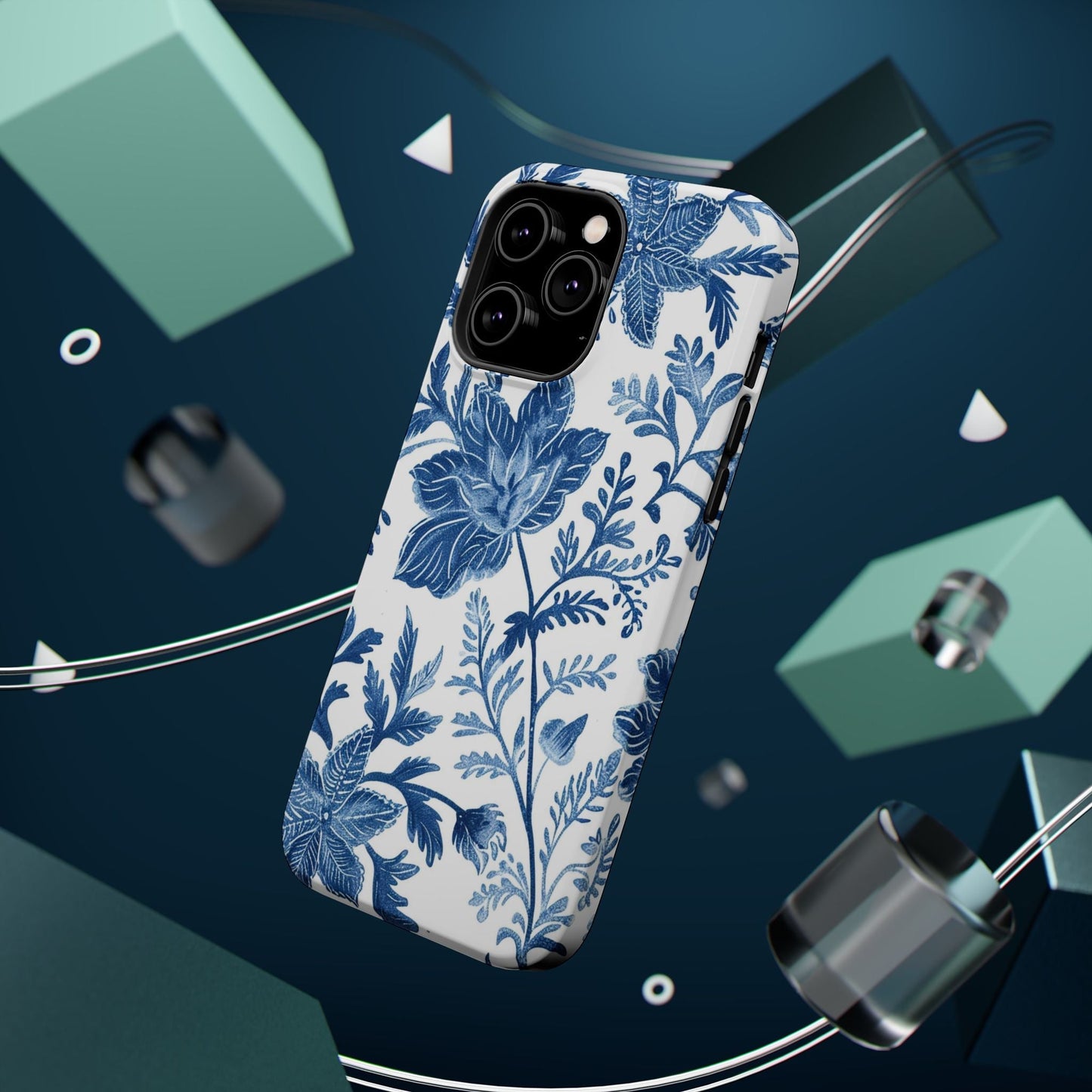Blue Floral Magnetic Phone Case — Impact‑Resistant Protective Cover - DIGITAL X
