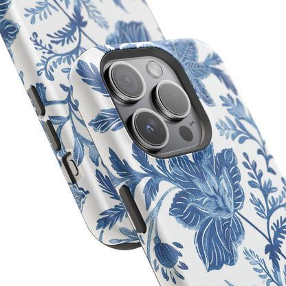 Blue Floral Magnetic Phone Case — Impact‑Resistant Protective Cover - DIGITAL X