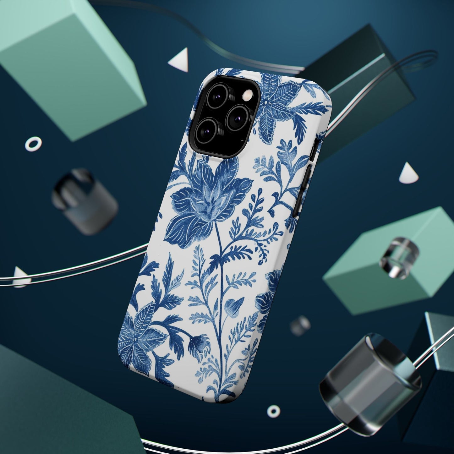 Blue Floral Magnetic Phone Case — Impact‑Resistant Protective Cover - DIGITAL X