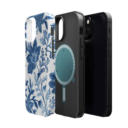 Blue Floral Magnetic Phone Case — Impact‑Resistant Protective Cover - DIGITAL X