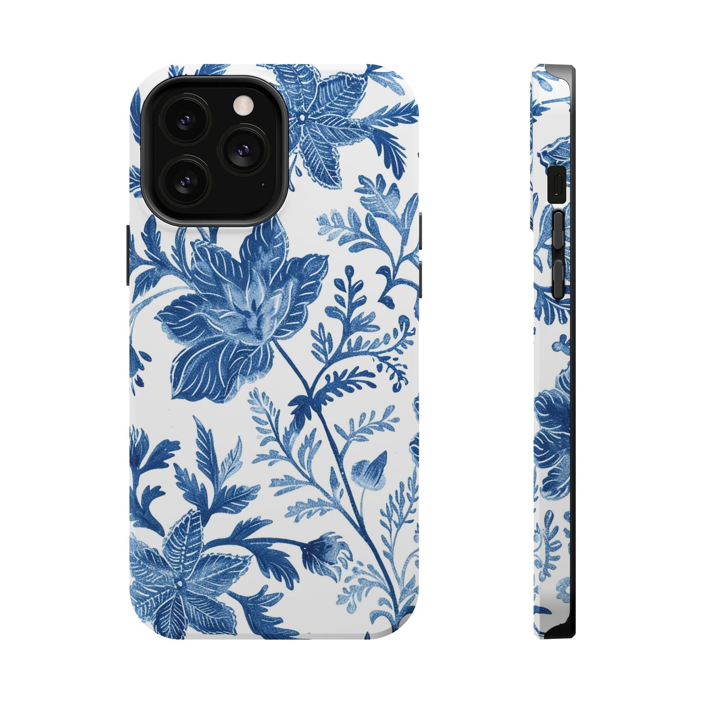 Blue Floral Magnetic Phone Case — Impact‑Resistant Protective Cover - DIGITAL X