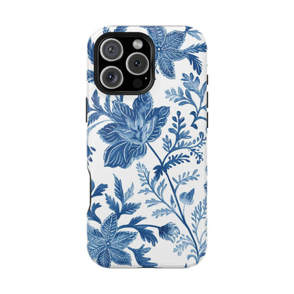 Blue Floral Magnetic Phone Case — Impact‑Resistant Protective Cover - DIGITAL X