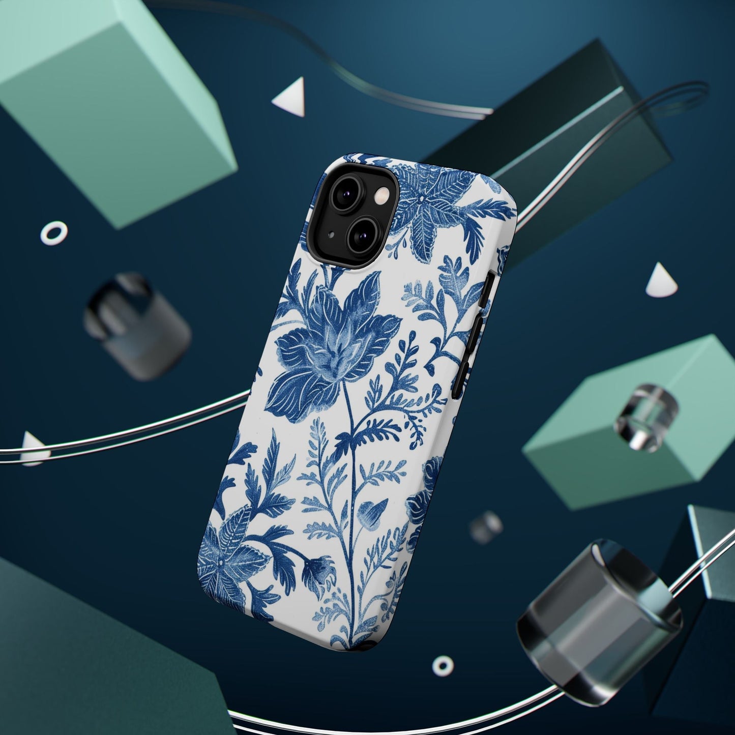 Blue Floral Magnetic Phone Case — Impact‑Resistant Protective Cover - DIGITAL X