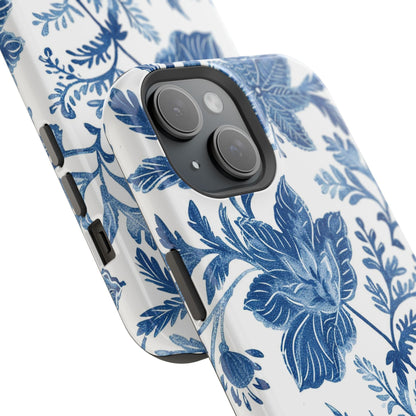 Blue Floral Magnetic Phone Case — Impact‑Resistant Protective Cover - DIGITAL X