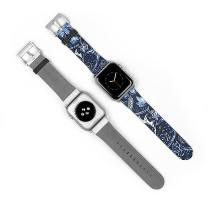 Blue Floral Paisley Watch Band — Elegant Vintage Pattern Apple Watch Strap - DIGITAL X