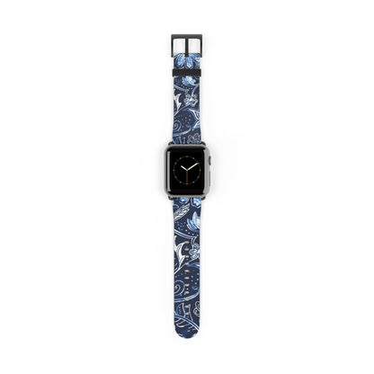 Blue Floral Paisley Watch Band — Elegant Vintage Pattern Apple Watch Strap - DIGITAL X