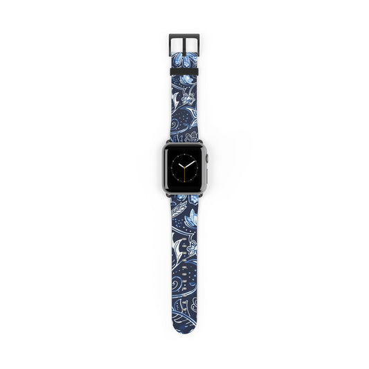 Blue Floral Paisley Watch Band — Elegant Vintage Pattern Apple Watch Strap - DIGITAL X