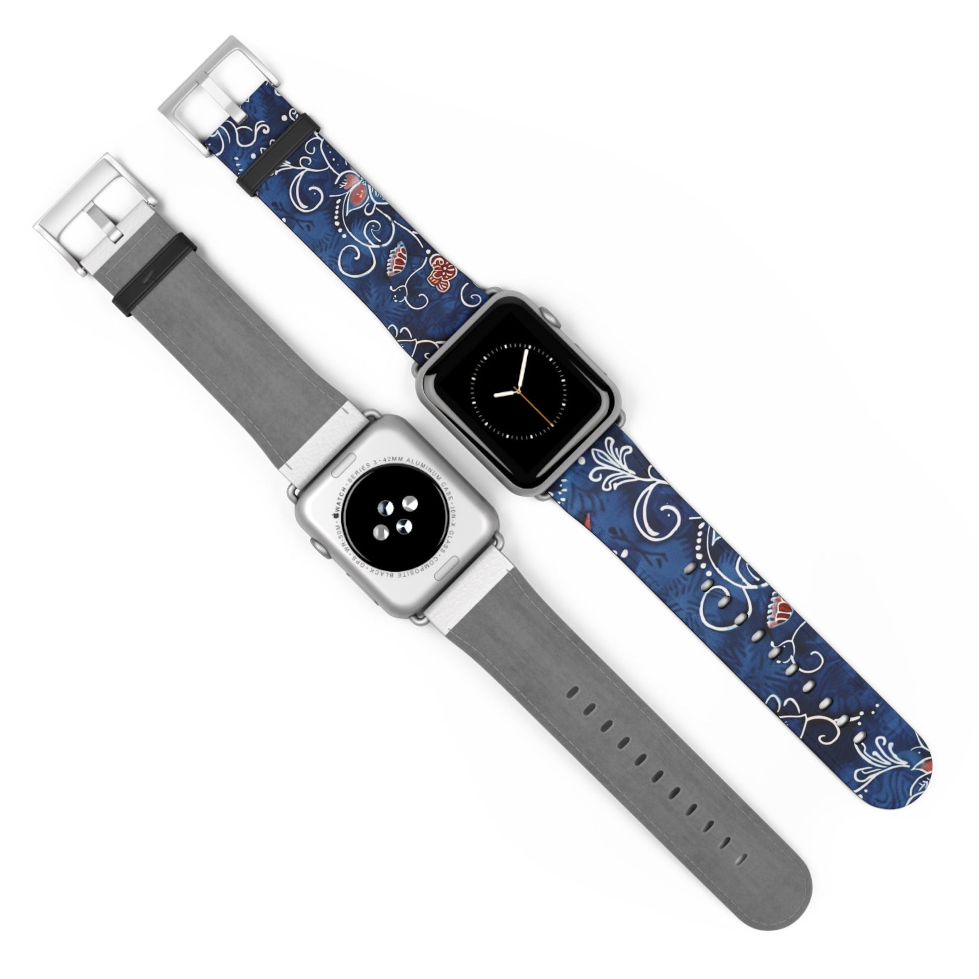 Blue Floral Pattern Watch Band — Elegant Scrollwork Apple Watch Strap - DIGITAL X