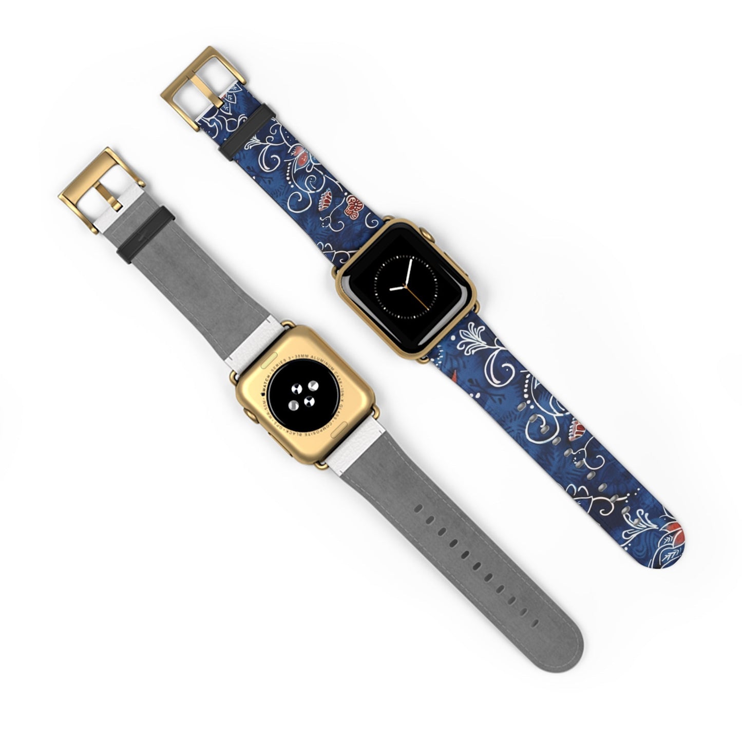 Blue Floral Pattern Watch Band — Elegant Scrollwork Apple Watch Strap - DIGITAL X