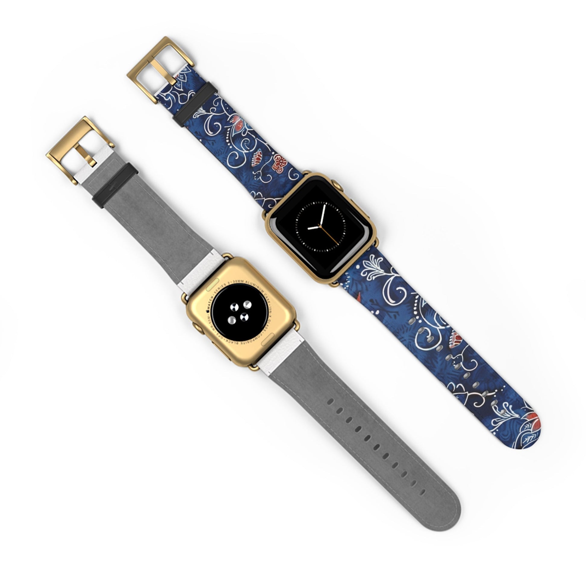 Blue Floral Pattern Watch Band — Elegant Scrollwork Apple Watch Strap - DIGITAL X