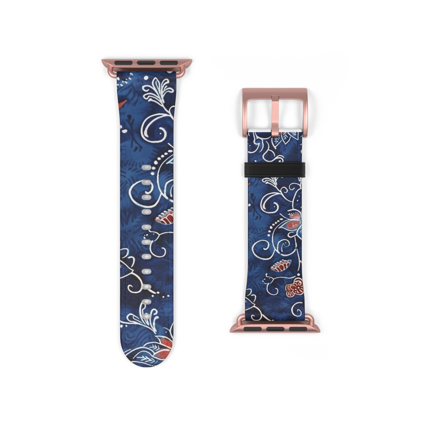 Blue Floral Pattern Watch Band — Elegant Scrollwork Apple Watch Strap - DIGITAL X