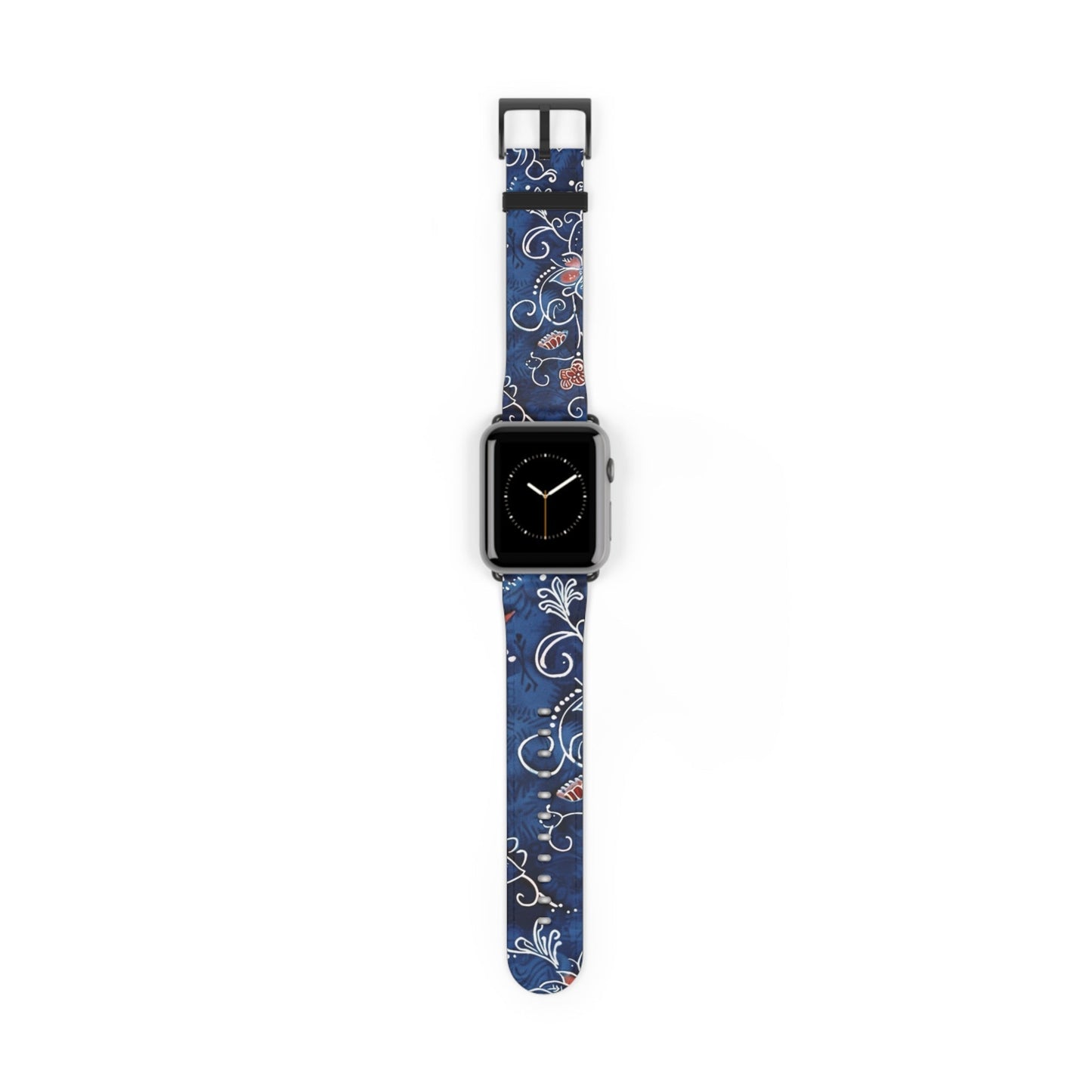 Blue Floral Pattern Watch Band — Elegant Scrollwork Apple Watch Strap - DIGITAL X