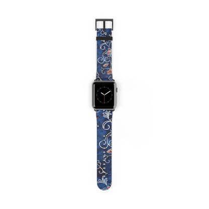 Blue Floral Pattern Watch Band — Elegant Scrollwork Apple Watch Strap - DIGITAL X