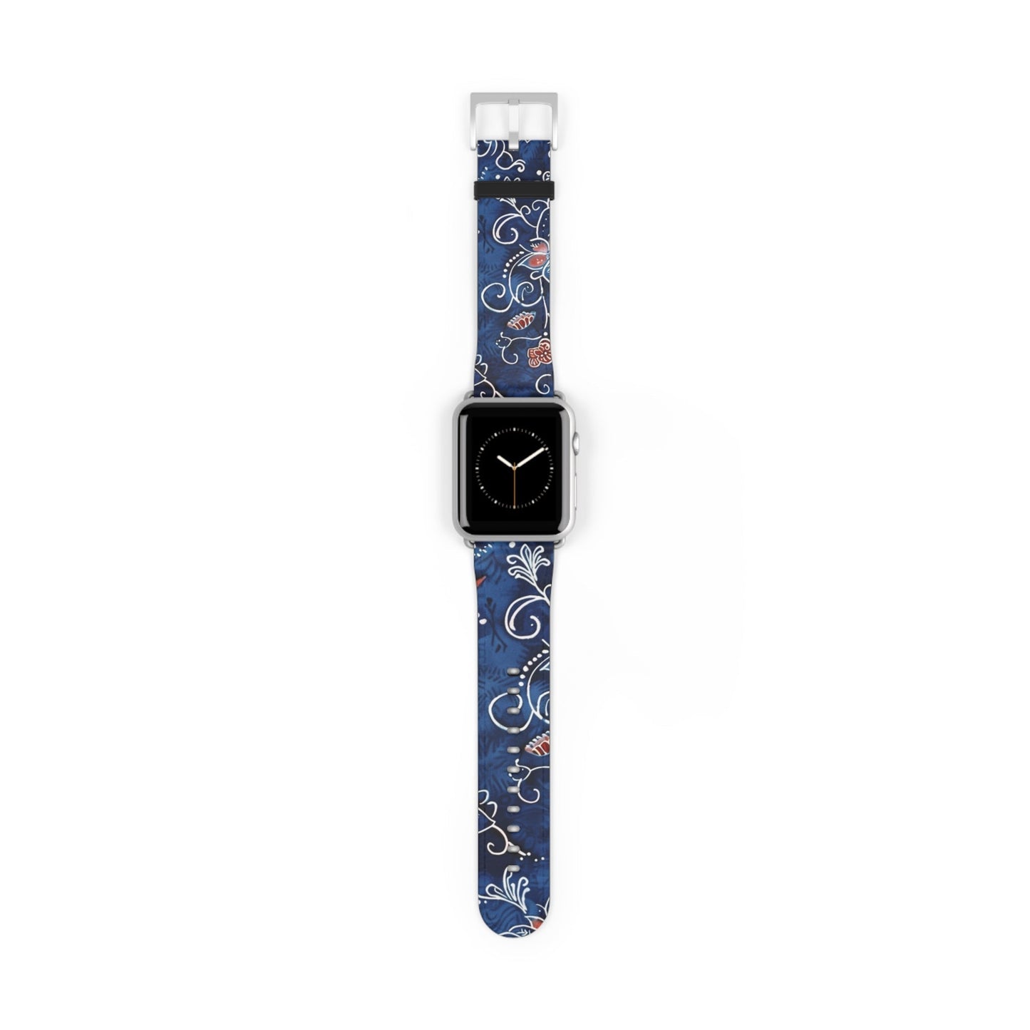 Blue Floral Pattern Watch Band — Elegant Scrollwork Apple Watch Strap - DIGITAL X