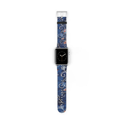 Blue Floral Pattern Watch Band — Elegant Scrollwork Apple Watch Strap - DIGITAL X