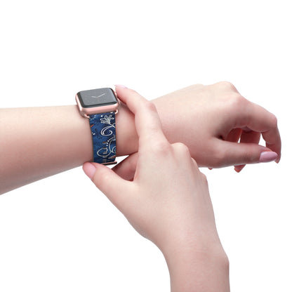 Blue Floral Pattern Watch Band — Elegant Scrollwork Apple Watch Strap - DIGITAL X
