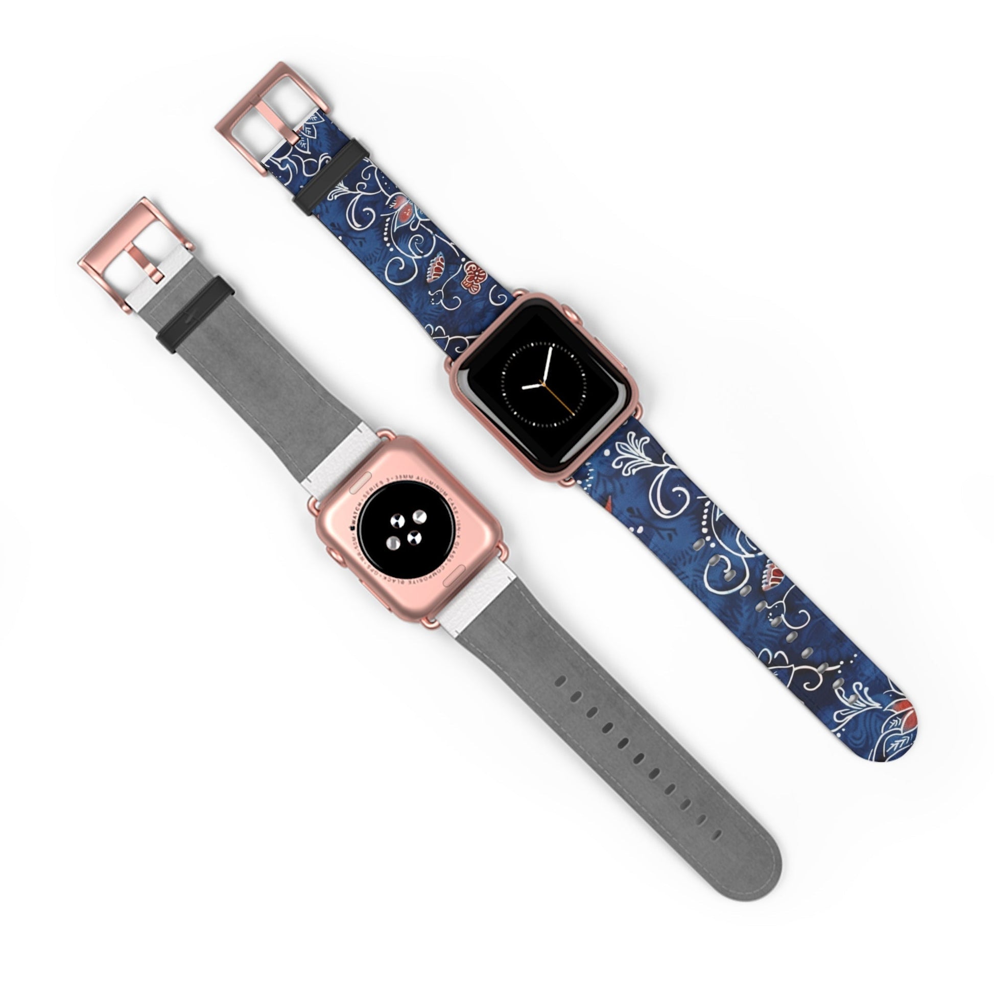 Blue Floral Pattern Watch Band — Elegant Scrollwork Apple Watch Strap - DIGITAL X