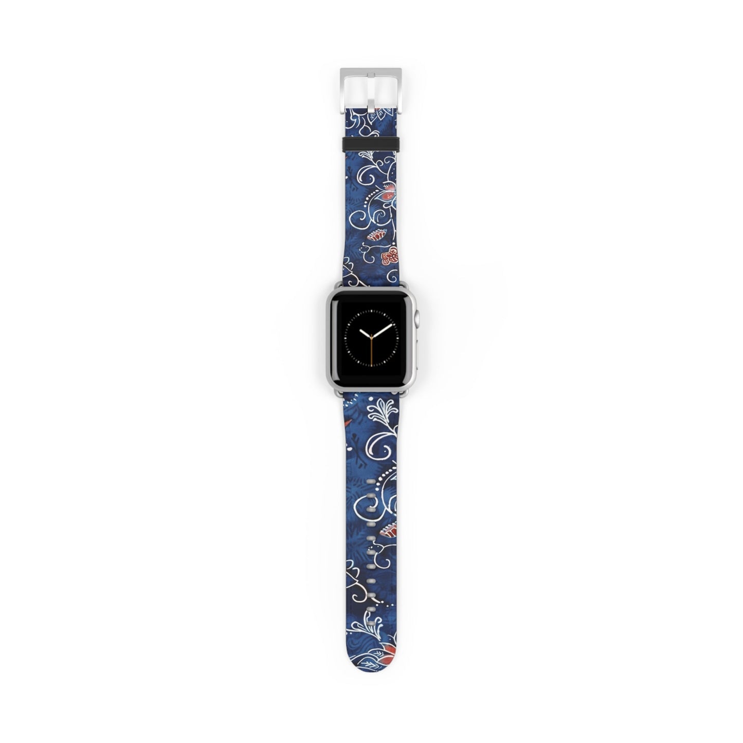 Blue Floral Pattern Watch Band — Elegant Scrollwork Apple Watch Strap - DIGITAL X