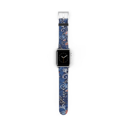 Blue Floral Pattern Watch Band — Elegant Scrollwork Apple Watch Strap - DIGITAL X
