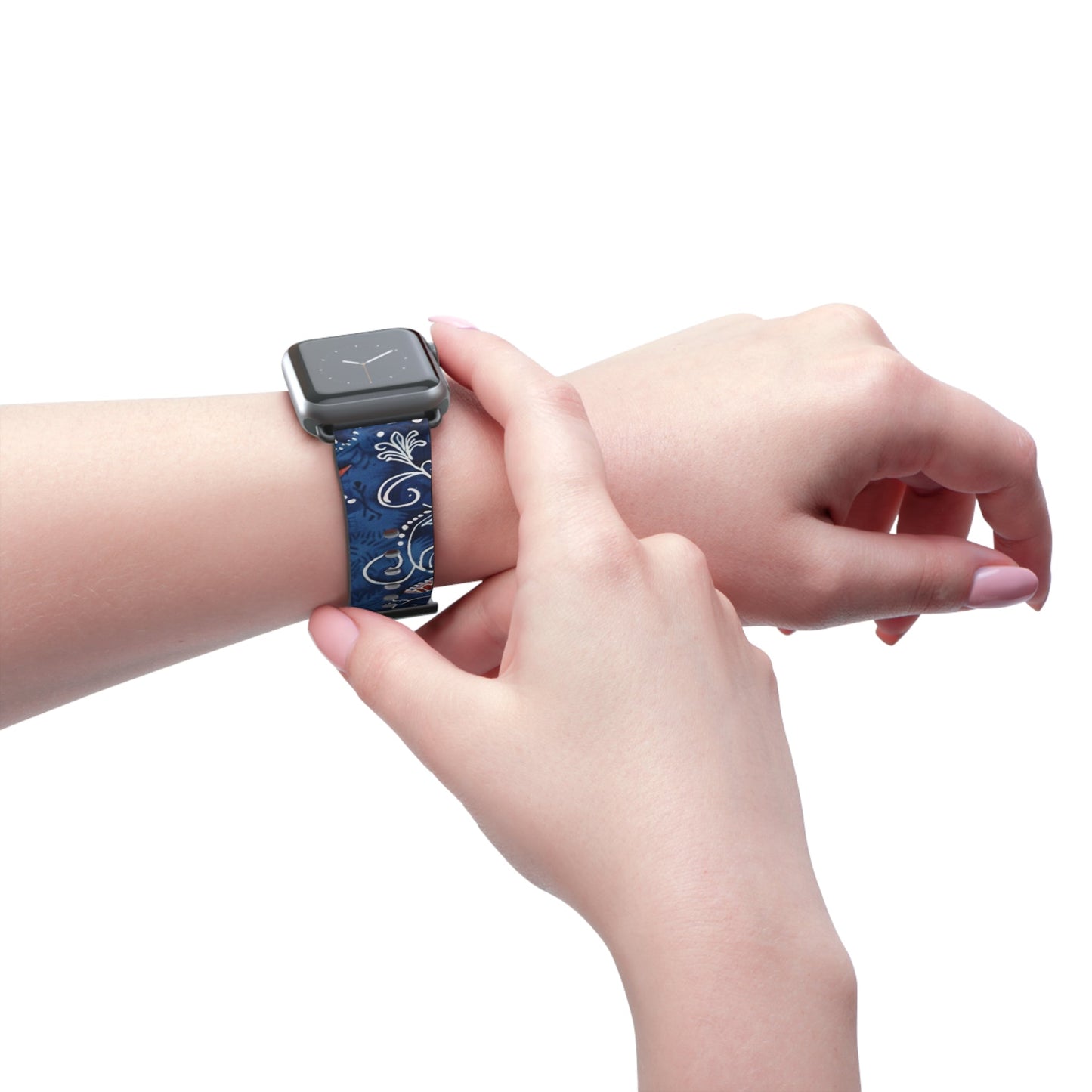 Blue Floral Pattern Watch Band — Elegant Scrollwork Apple Watch Strap - DIGITAL X