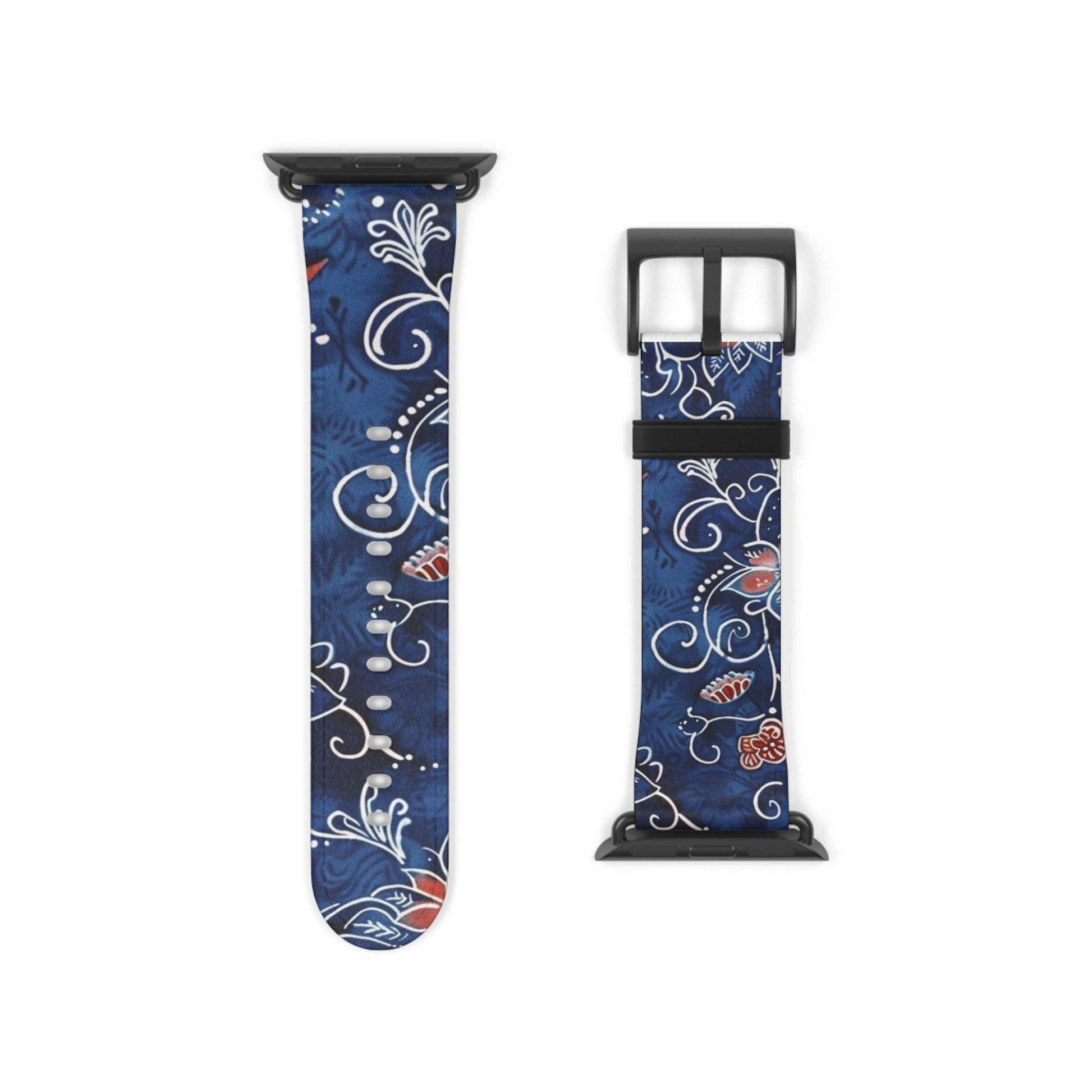 Blue Floral Pattern Watch Band — Elegant Scrollwork Apple Watch Strap - DIGITAL X
