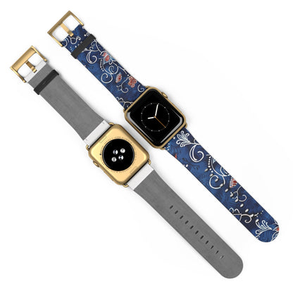 Blue Floral Pattern Watch Band — Elegant Scrollwork Apple Watch Strap - DIGITAL X