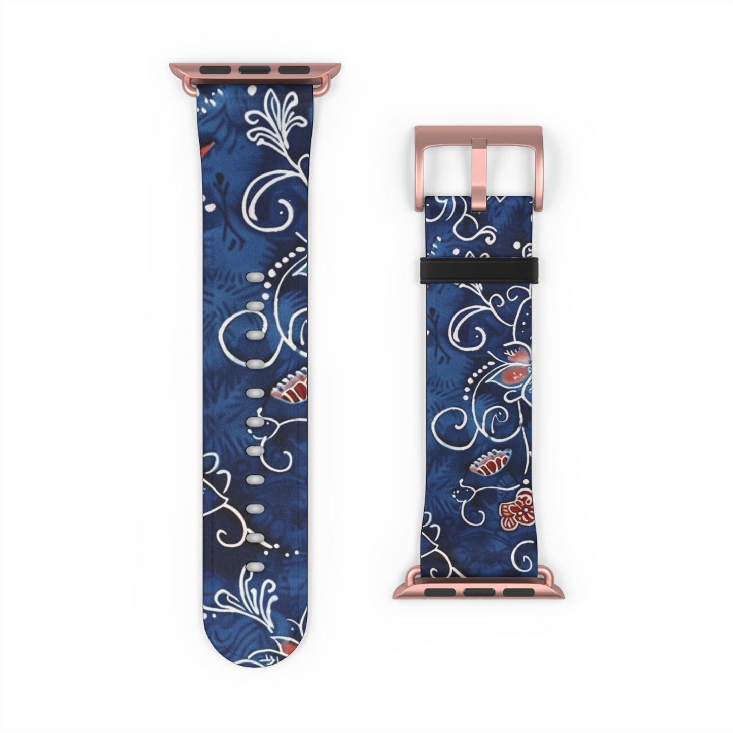 Blue Floral Pattern Watch Band — Elegant Scrollwork Apple Watch Strap - DIGITAL X