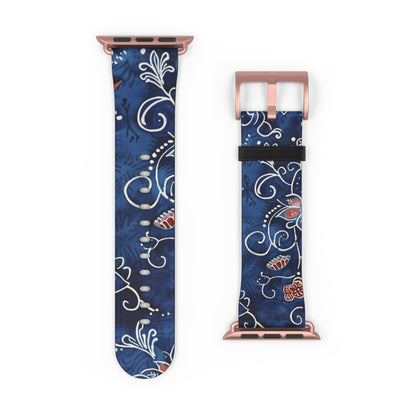 Blue Floral Pattern Watch Band — Elegant Scrollwork Apple Watch Strap - DIGITAL X